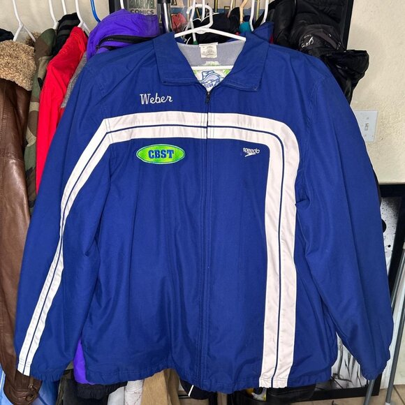 Vintage Blue Speedo Retro Central Bucks Swim Race Jacket Rare - Picture 1 of 6